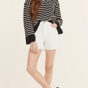 J Crew high waisted white denim shorts with frayed rolled cuff
